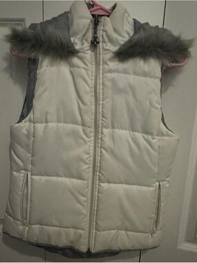refuge Cream Puffer Vest with Faux Fur Trim